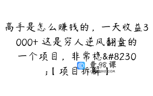高手是怎么赚钱的，一天收益3000+ 这是穷人逆风翻盘的一个项目，非常稳…【项目拆解】