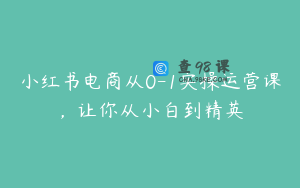 小红书电商从0-1实操运营课，让你从小白到精英