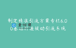 制定精准引流方案专栏6.0 0基础打造被动引流系统