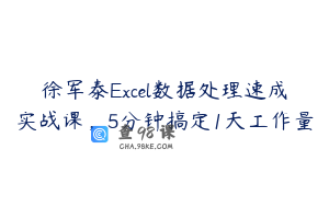 徐军泰Excel数据处理速成实战课，5分钟搞定1天工作量