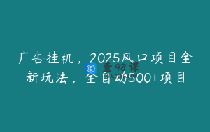 广告挂机，2025风口项目全新玩法，全自动500+项目