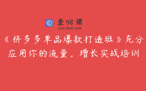 《拼多多单品爆款打造班》充分应用你的流量，增长实战培训