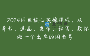 2024闲鱼核心实操课程，从养号、选品、发布、销售，教你做一个出单的闲鱼号