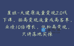 星姐-大健康流量变现2.0线下课，拓高变现流量成高客单，业绩10倍增长，低粉高变现，只讲落地实操