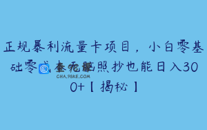 正规暴利流量卡项目，小白零基础零成本无脑照抄也能日入300+【揭秘】