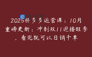 2025拼多多运营课：10月重磅更新：冲刺双11迎接旺季，看完就可以日销千单