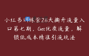 小红书训练营28天撕开流量入口第七期，Get优质流量，解锁低成本精准引流玩法