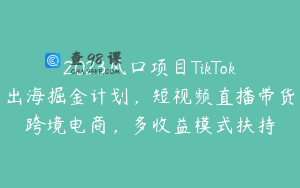 2023风口项目TikTok出海掘金计划，短视频直播带货跨境电商，多收益模式扶持