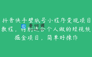 抖音快手壁纸号小程序变现项目教程，特别适合个人做的短视频掘金项目，简单好操作