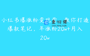 小红书爆涨粉变现营，教你打造爆款笔记，年涨粉20w+月入20w