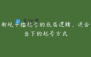 新规平播起号的底层逻辑，适合当下的起号方式