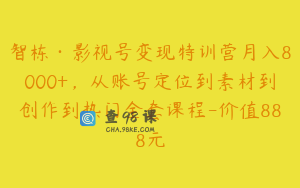 智栋·影视号变现特训营月入8000+，从账号定位到素材到创作到热门全套课程-价值888元