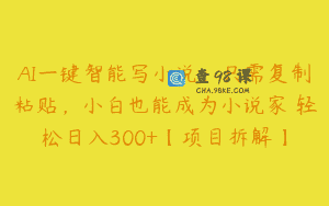 AI一键智能写小说，只需复制粘贴，小白也能成为小说家 轻松日入300+【项目拆解】
