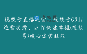 视频号直播运营，视频号0到1运营实操，让你快速掌握(视频号)核心运营技能