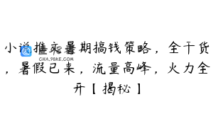 小说推文暑期搞钱策略，全干货，暑假已来，流量高峰，火力全开【揭秘】
