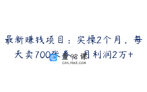 最新赚钱项目：实操2个月，每天卖700张券，月利润2万+