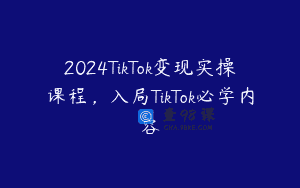 2024TikTok变现实操课程，入局TikTok必学内容