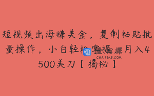 短视频出海赚美金，复制粘贴批量操作，小白轻松掌握，月入4500美刀【揭秘】