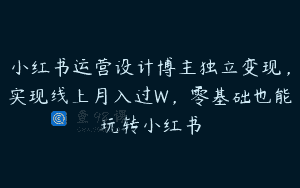小红书运营设计博主独立变现，实现线上月入过W，零基础也能玩转小红书