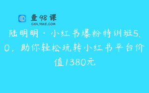 陆明明·小红书爆粉特训班5.0，助你轻松玩转小红书平台价值1380元