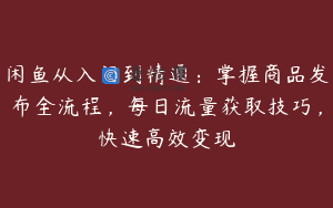 闲鱼从入门到精通：掌握商品发布全流程，每日流量获取技巧，快速高效变现