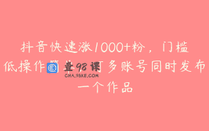 抖音快速涨1000+粉，门槛低操作简单，可多账号同时发布一个作品