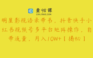 明星影视语录带书,抖音快手小红书视频号多平台矩阵操作,自带流量,月入10W+【揭秘】