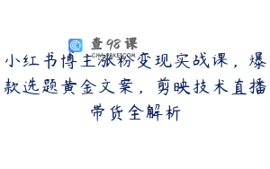 小红书博主涨粉变现实战课,爆款选题黄金文案,剪映技术直播带货全解析