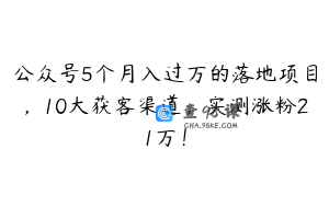 公众号5个月入过万的落地项目，10大获客渠道，实测涨粉21万！