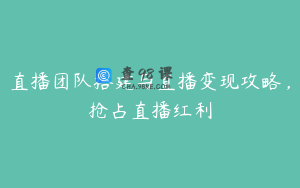 直播团队搭建与直播变现攻略，抢占直播红利