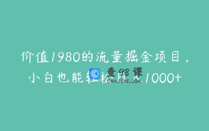 价值1980的流量掘金项目，小白也能轻松日入1000+