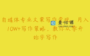 自媒体专业文案写作变现，月入10W+写作策略，教你从零开始学写作
