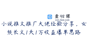 小说推文推广大佬经验分享，女频长文1天1万收益爆单思路