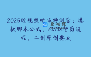 2025短视频矩阵特训营：爆款脚本公式，AIMIX智剪流程，二创原创要点