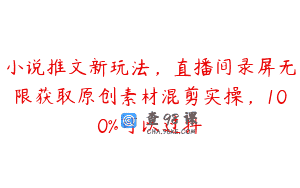 小说推文新玩法，直播间录屏无限获取原创素材混剪实操，100%可以过抖