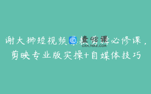 谢大狮短视频爆款剪辑必修课，剪映专业版实操+自媒体技巧