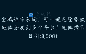 全域矩阵系统，可一键克隆爆款矩阵分发到多个平台！矩阵操作日引流500+