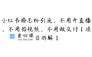 小红书婚恋粉引流，不用开直播，不用拍视频，不用做交付【项目拆解】