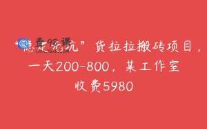 “稳定无坑”货拉拉搬砖项目，一天200-800，某工作室收费5980