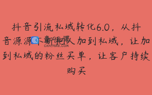 抖音引流私域转化6.0，从抖音源源不断把人加到私域，让加到私域的粉丝买单，让客户持续购买