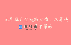 ​无界推广全链路实操，从算法认知到爆单策略