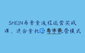 SHEIN希音全流程运营实战课，适合全托管与半托管模式
