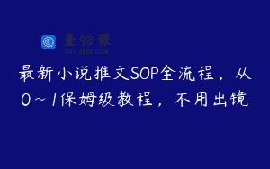 最新小说推文SOP全流程，从0~1保姆级教程，不用出镜