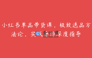 小红书单品带货课，极致选品方法论，实战导师深度指导