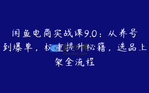 闲鱼电商实战课9.0：从养号到爆单，权重提升秘籍，选品上架全流程
