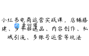 小红书电商运营实战课，店铺搭建、多平台选品、内容创作、私域引流、多账号运营等玩法