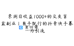 亲测日收益1000+的交友盲盒副业丨有手就行的抖音快手暴力引流