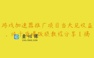 游戏加速器推广项目当天见收益，纯干货喂饭级教程分享【揭