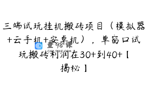 三端试玩挂机搬砖项目(模拟器+云手机+安卓机),单窗口试玩搬砖利润在30+到40+【揭秘】