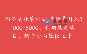 阿尔法托管计划 单账号月入3000-5000，长期稳定项目，新手小白轻松上手。